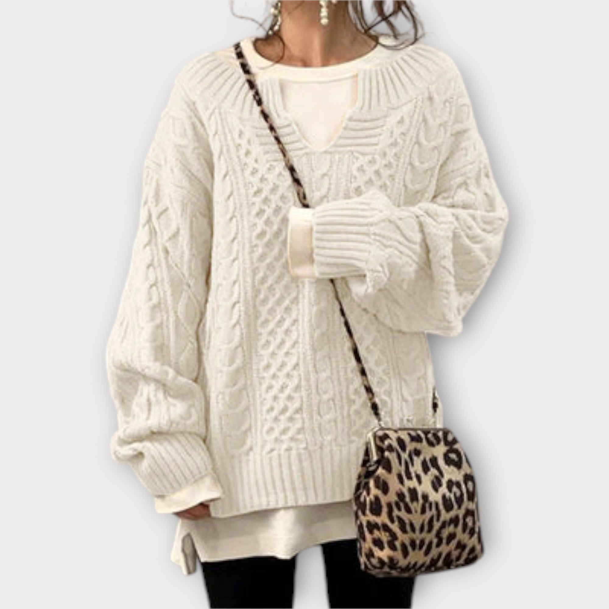 Oversized Knit Sweater with Cable Pattern